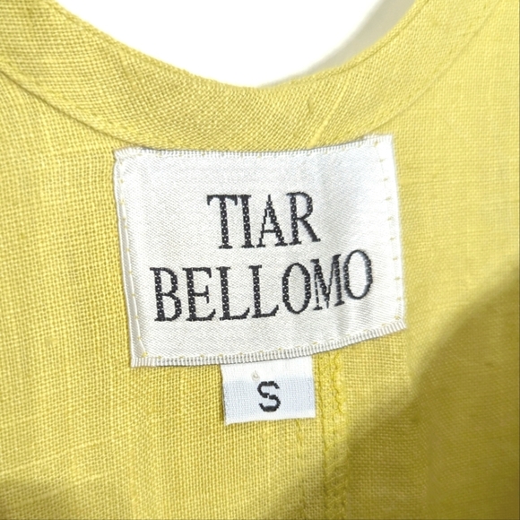 Yellow Sleeveless Linen Dress Pinafore Style Maxi With Pockets Art To Wear S Bib - Picture 6 of 9